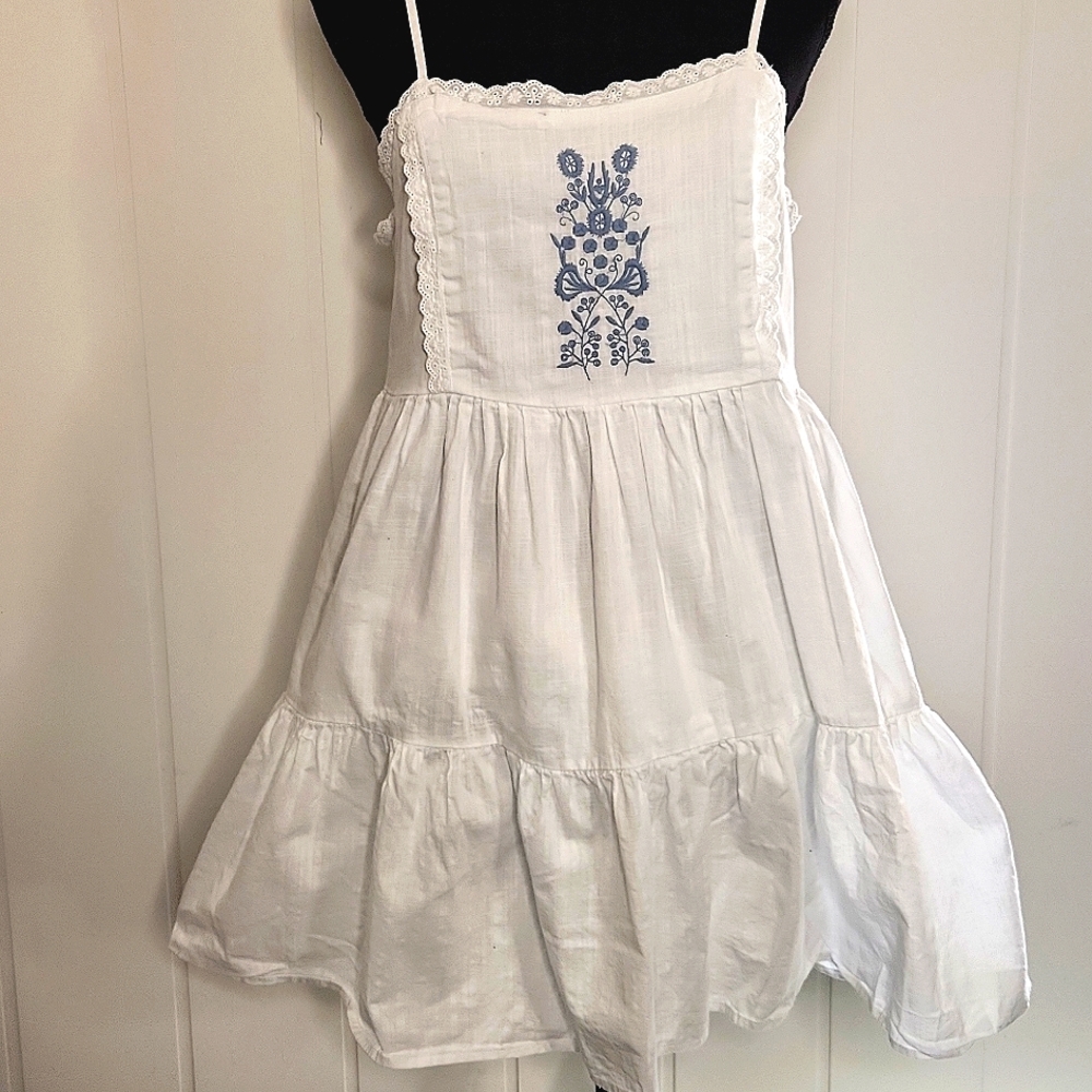 Y2K white embroidered tiered lace fairy cottagecore Euro Summer babydoll dress.
